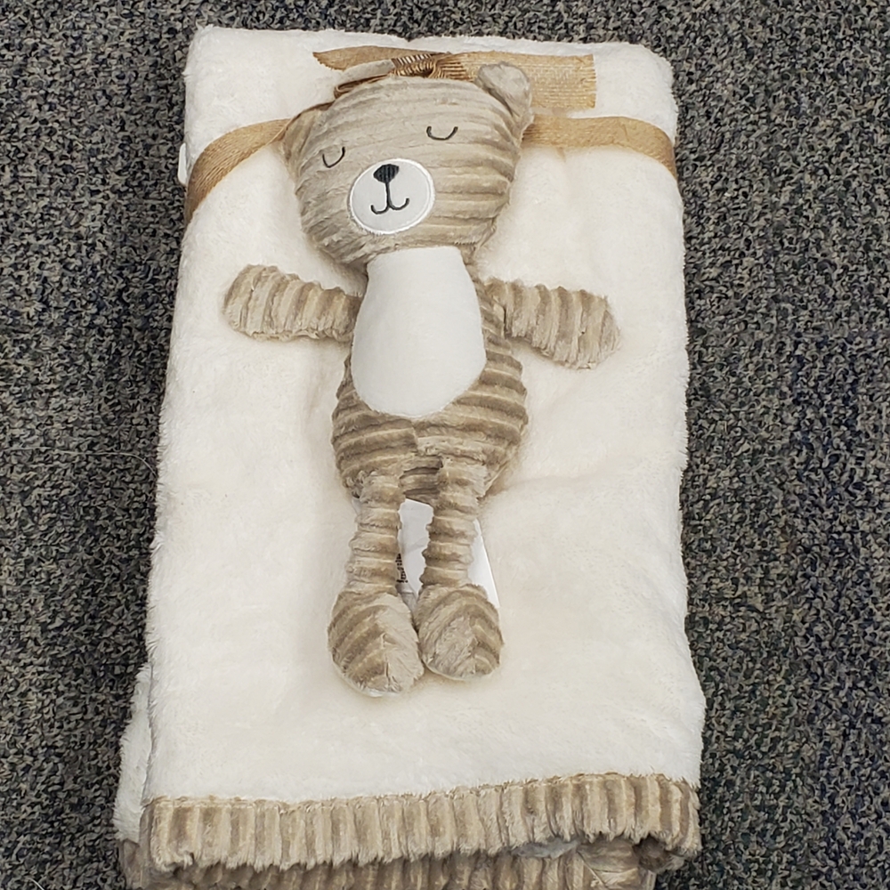 New CHICK PEA Cream Plush Toy Teddy Bear And Blanket Set for Baby